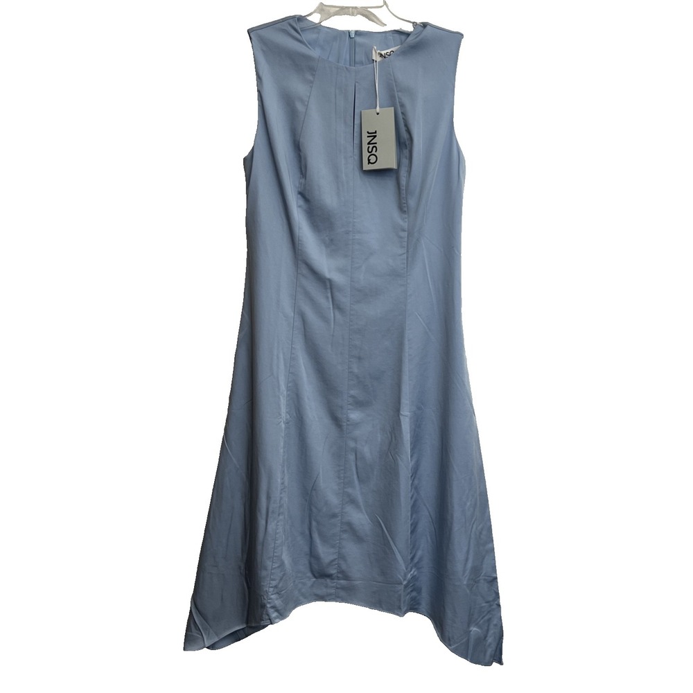JNSQ FiFi Dress Size 8 NWT $79 Je Ne Sais Quoi Blue Asymmetric Hem Tencel Zip - Picture 3 of 14